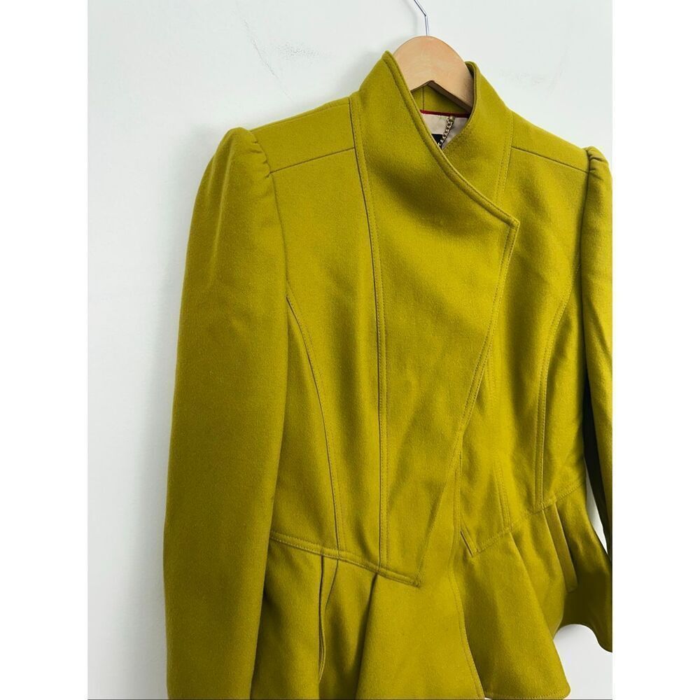 Ted Baker Women’s Wrenn Chartreuse Green Wool Cashmere Blend Peplum Blazer Jacke - Picture 14 of 16